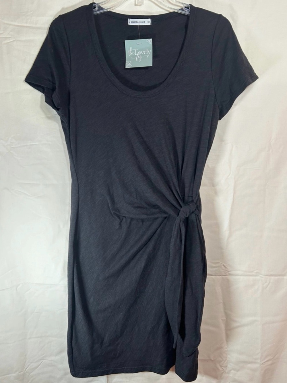 NWT Wasabi + Mint T-Shirt Dress Medium Charcoal Gray Side Tie Wrap Knit Mini